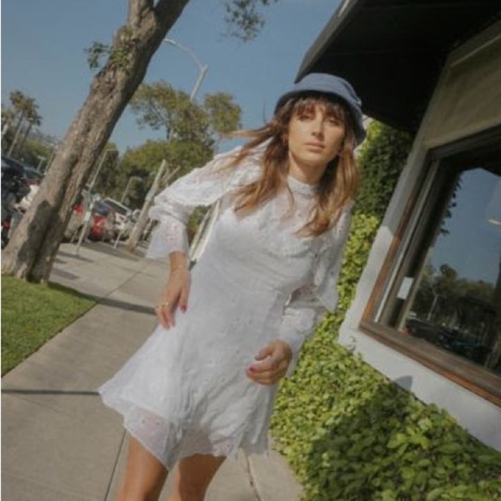 Urban Outfitters Eyelet Ruffle Mock Neck Mini Dress in Size 2